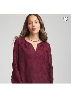 Chico's Feather-Texture Notch V-Neck Blouse - Bordeaux